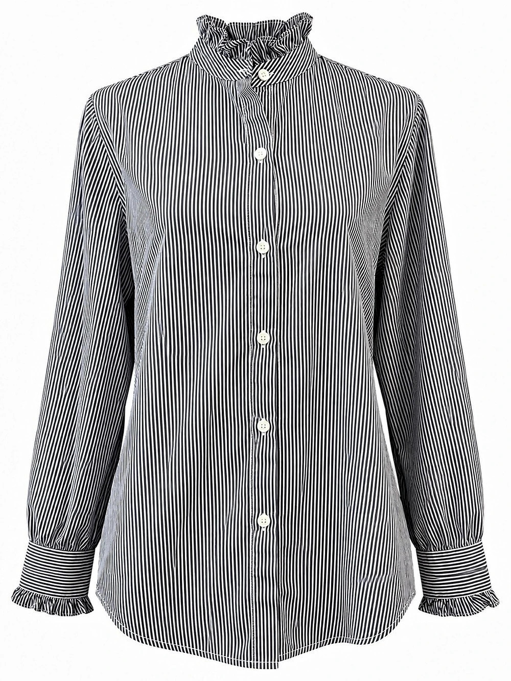 NILI LOTAN Lydia Ruffle Collar Striped Button Front Blouse Size L 100% Cotton